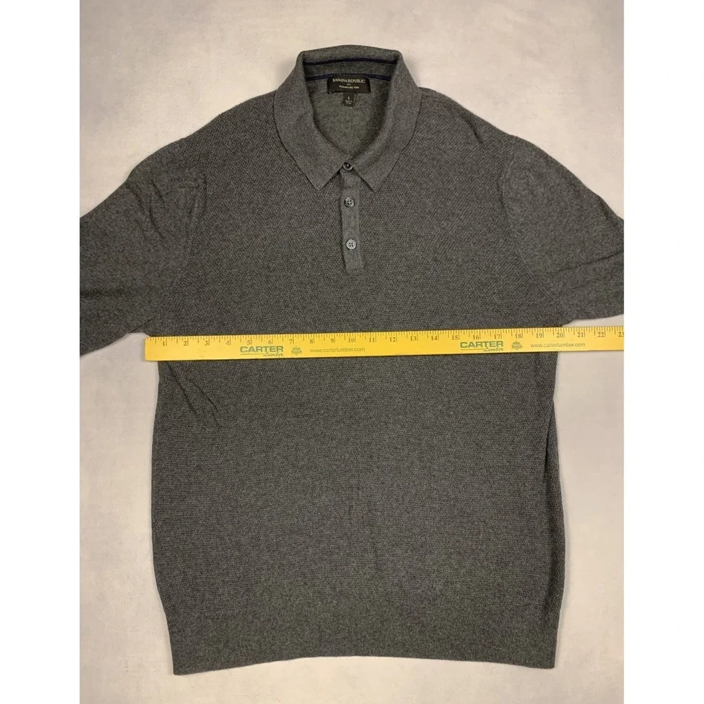 Banana Republic Sweater Mens L Gray‎ Luxe Yarn Cashmere Blend Polo Pullover